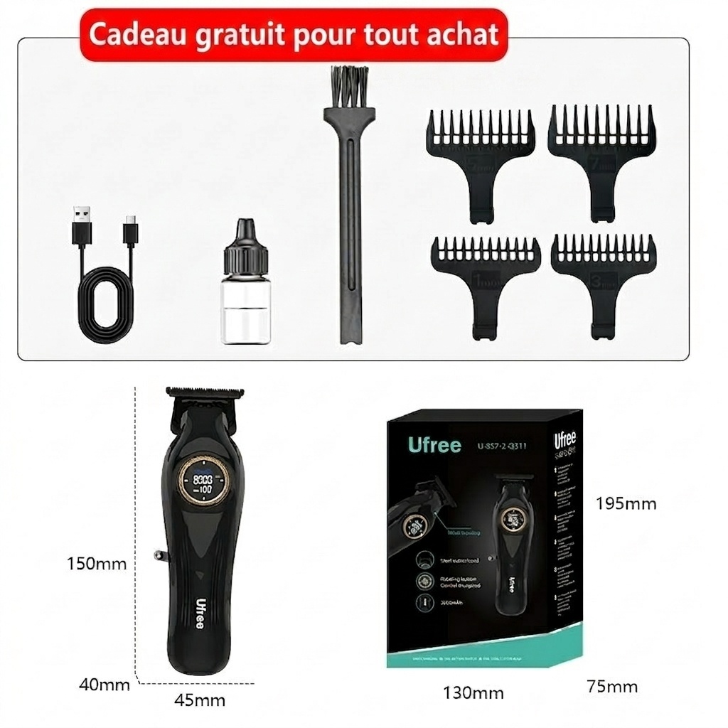 Tondeuse à cheveux électrique professionnelle pour hommes - Sans fil et rechargeable