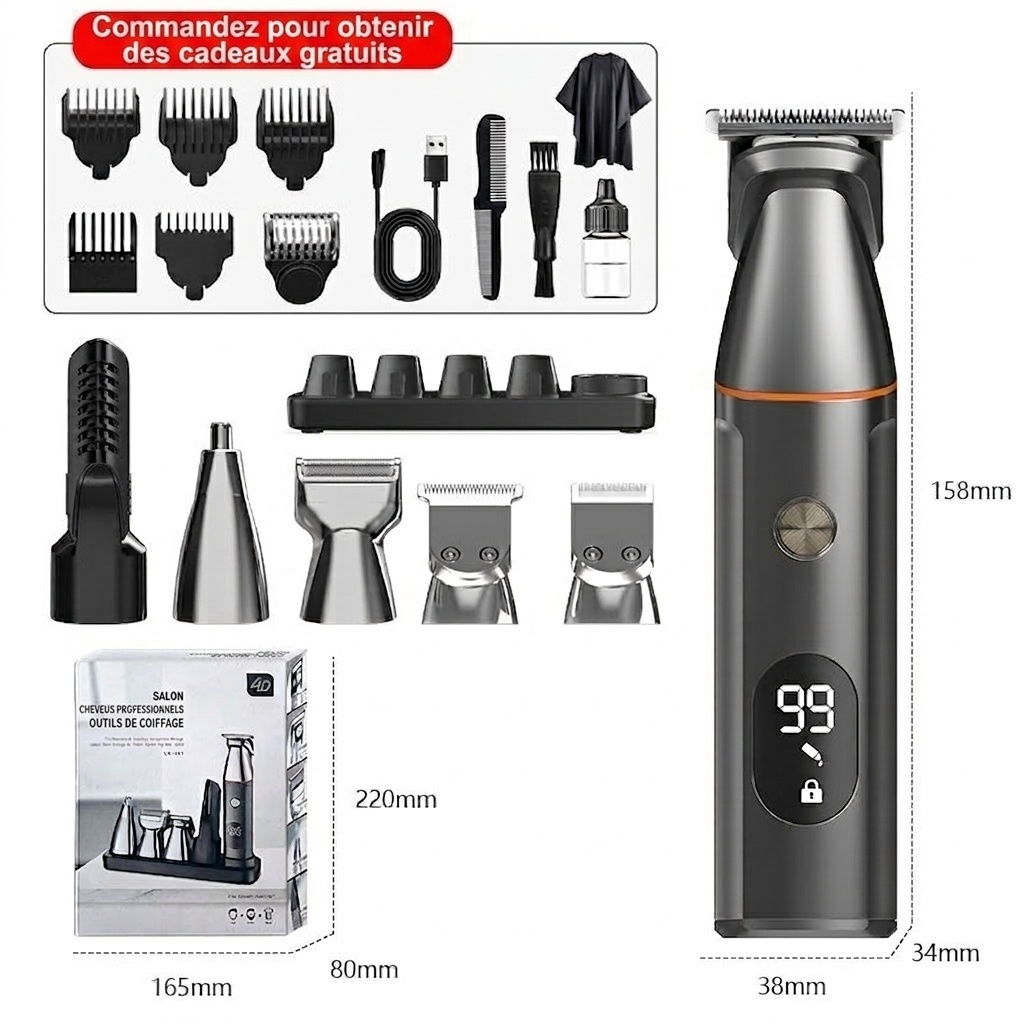 Kit de tondeuse et de soin électrique 5 en 1 professionnel pour hommes