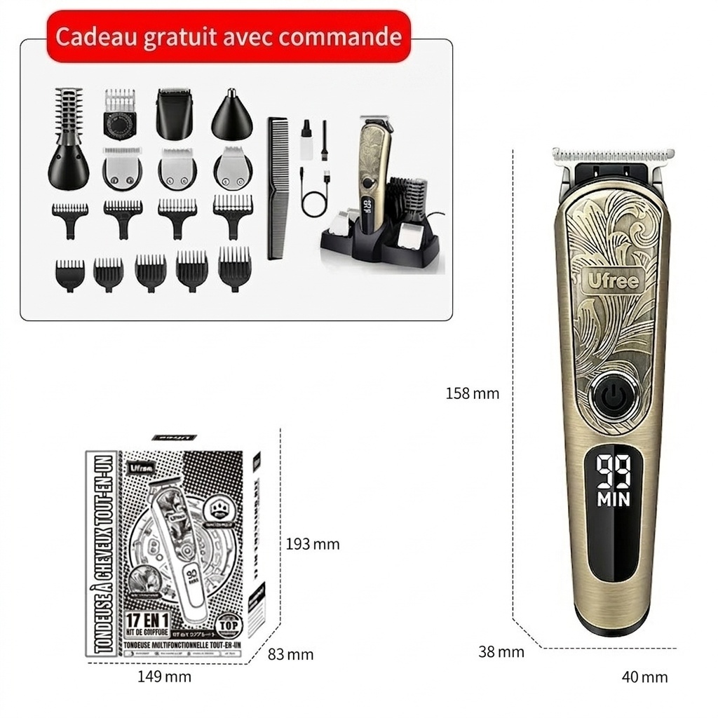Kit de tondeuse à cheveux Gold Pro - Rasoir électrique tout-en-un