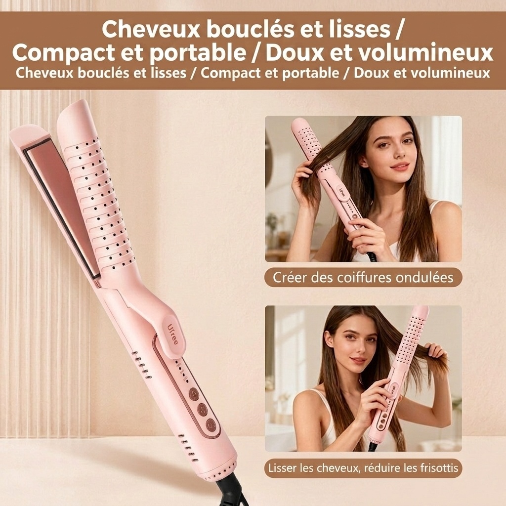 Lisseur et boucleur 2 en 1 - Outil de coiffage rose