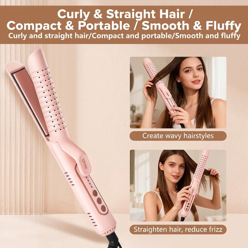 2-in-1 Hair Straightener & Curler - Pink Styling Tool