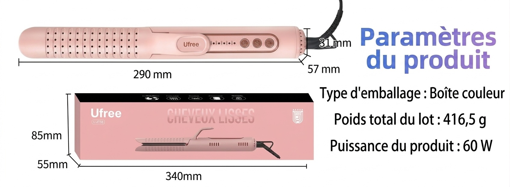 Lisseur et boucleur 2 en 1 - Outil de coiffage rose