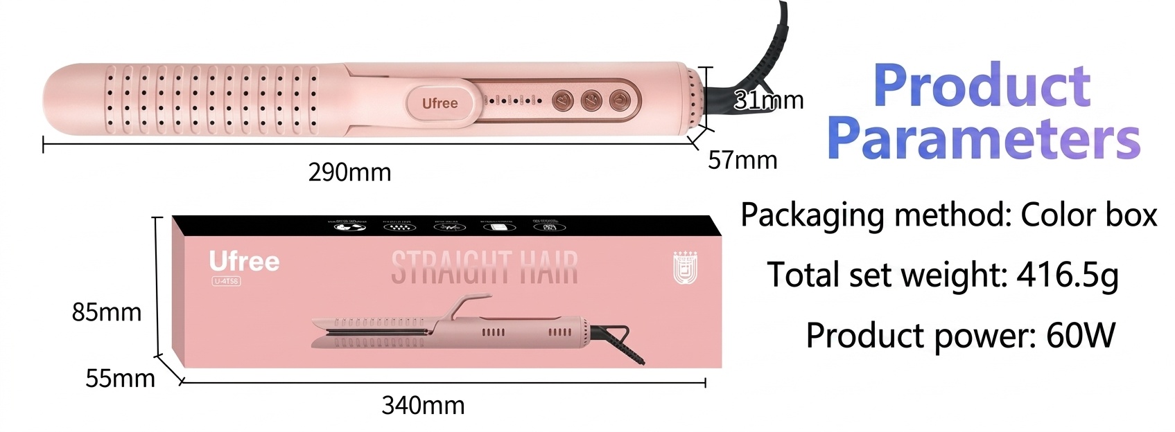 2-in-1 Hair Straightener & Curler - Pink Styling Tool