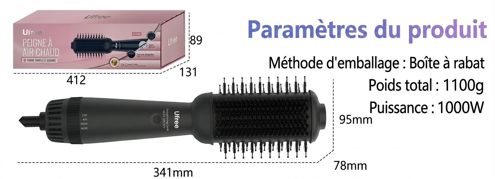 Brosse séchoir à cheveux chauffante Hot Wind Peach - Styler 2 en 1
