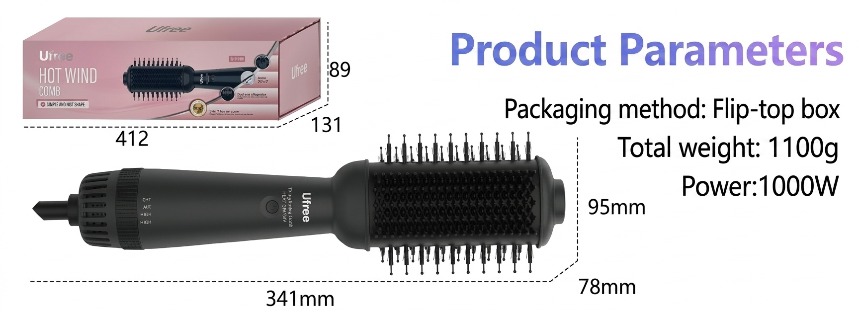 Hot Wind Comb Hair Dryer Brush - 2-in-1 Styler