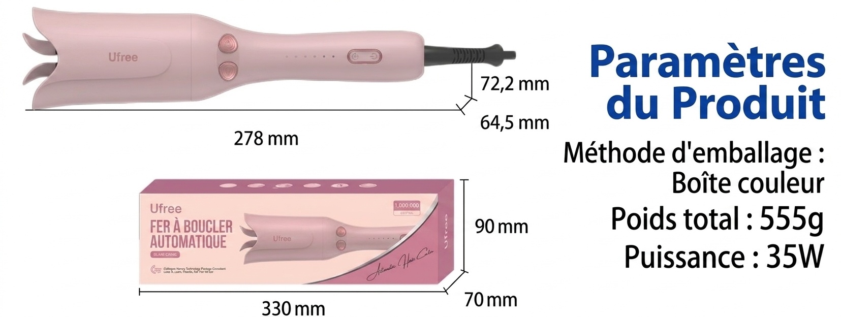Fer à friser électrique rose (prise américaine)