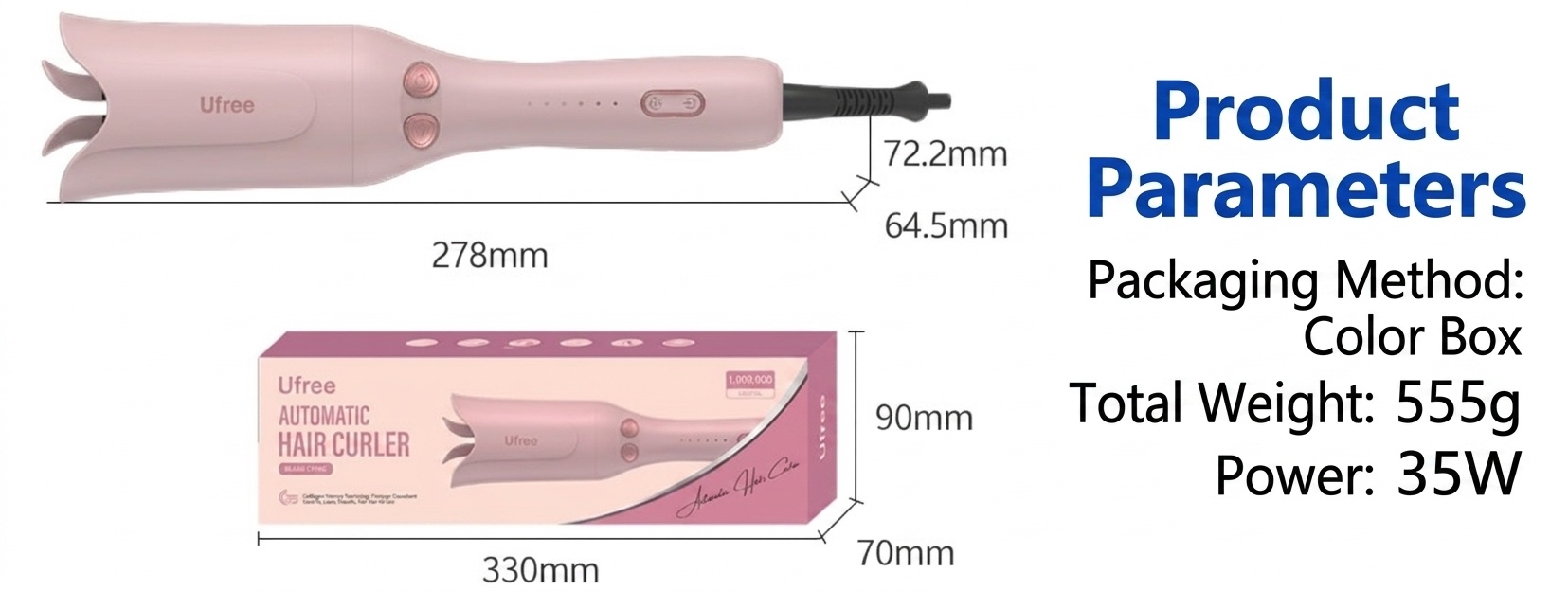Pink Electric Hair Curler / Curling Iron (US Plug)