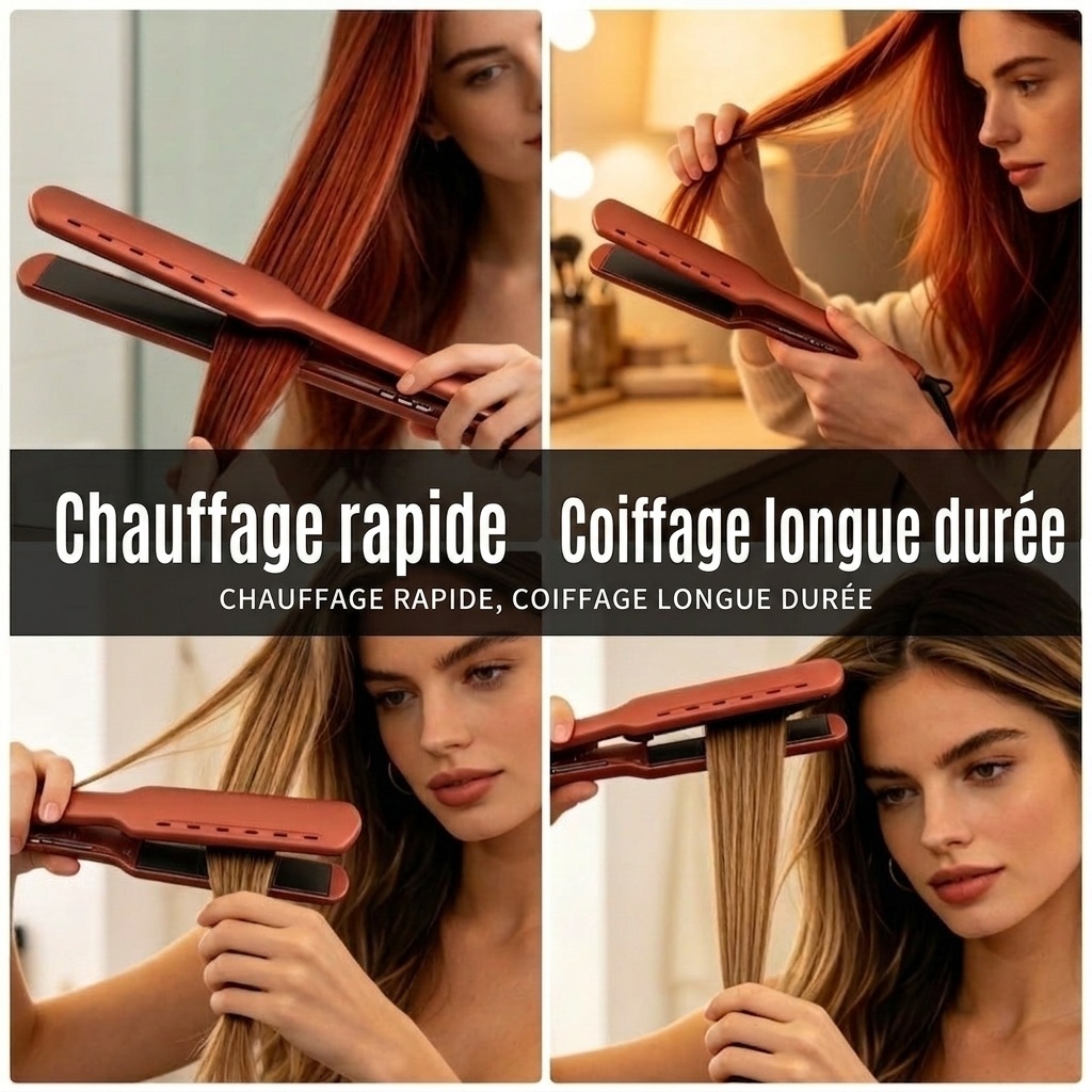 Lisseur à plaques larges - Fer à lisser à chauffage rapide (Prise UE uniquement)