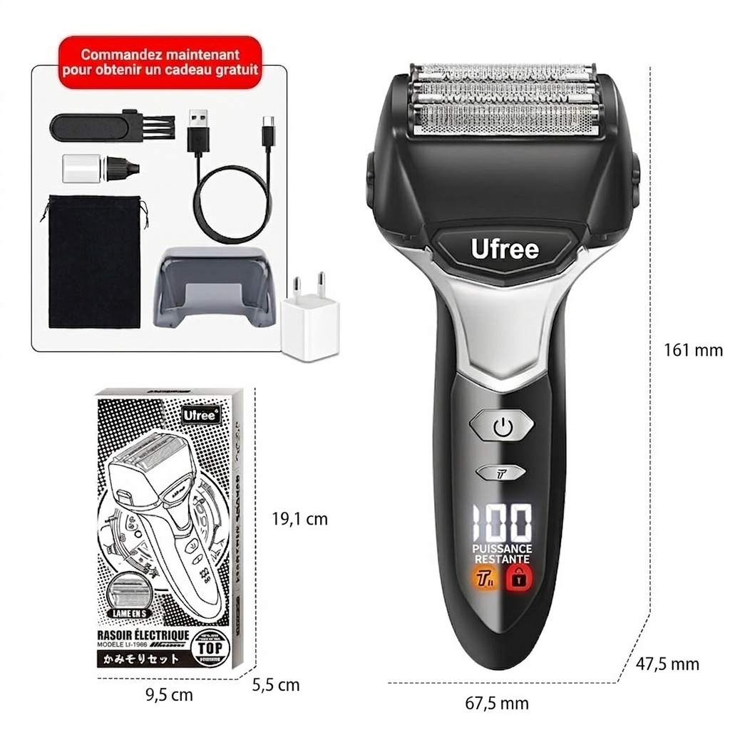 Rasoir électrique à grille pour hommes - Tondeuse étanche et rechargeable