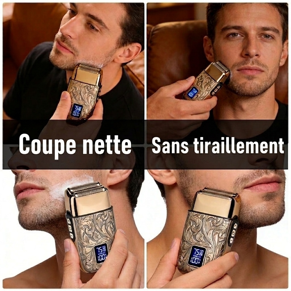 Rasoir électrique rétro doré de luxe pour homme - Tondeuse à grille sans fil