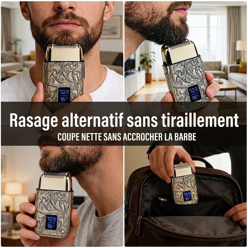 Rasoir électrique portable rétro pour homme - Design gravé vintage