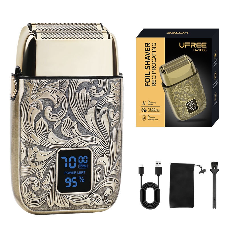Afeitadora eléctrica portátil de estilo retro para hombre - Diseño vintage grabado