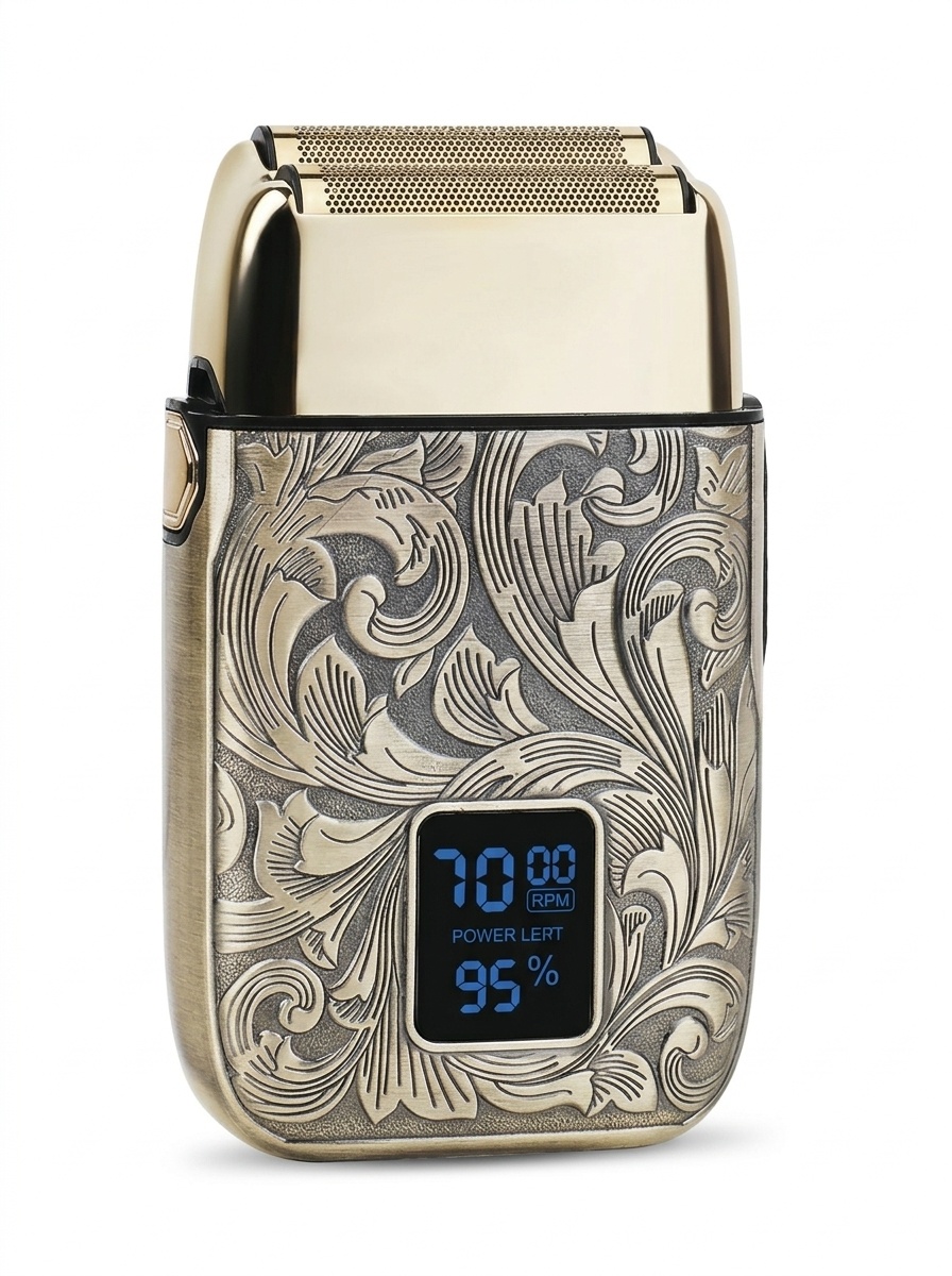 Afeitadora eléctrica portátil de estilo retro para hombre - Diseño vintage grabado