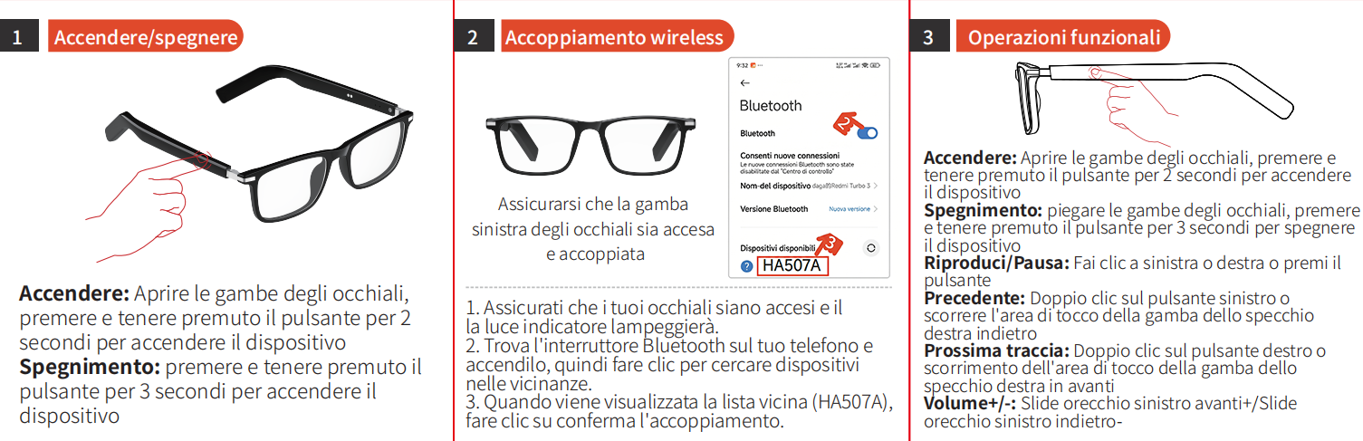 Occhiali intelligenti BL30 in plastica nera #BS705-0013