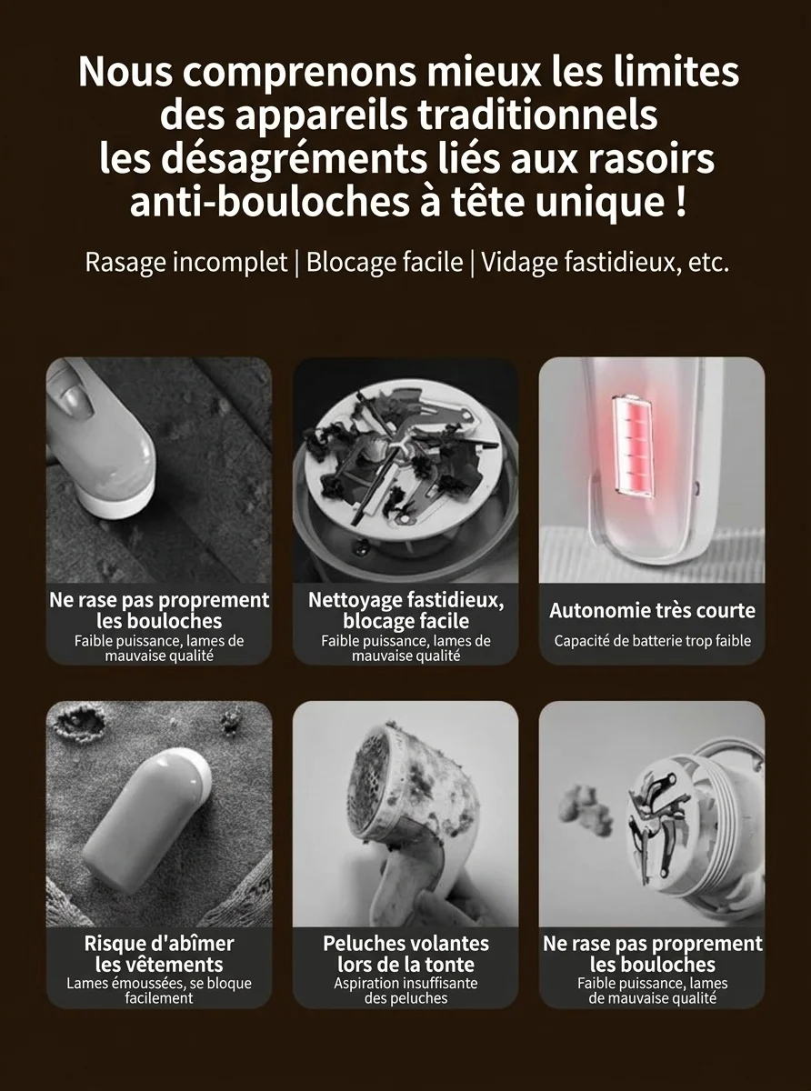 Rasoir électrique pour tissus et épilateur à double tête avec LED