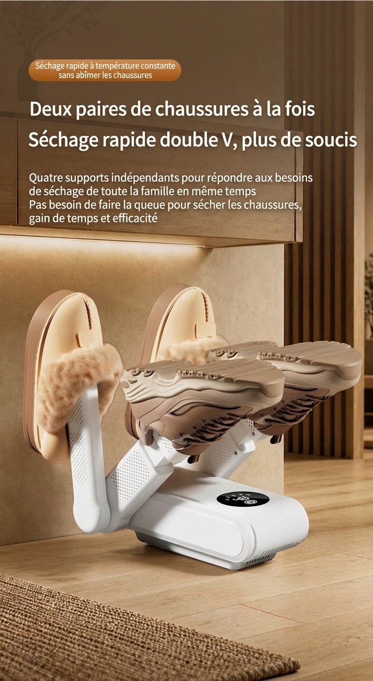 Sèche-chaussures électrique pliable à plusieurs bras avec affichage numérique