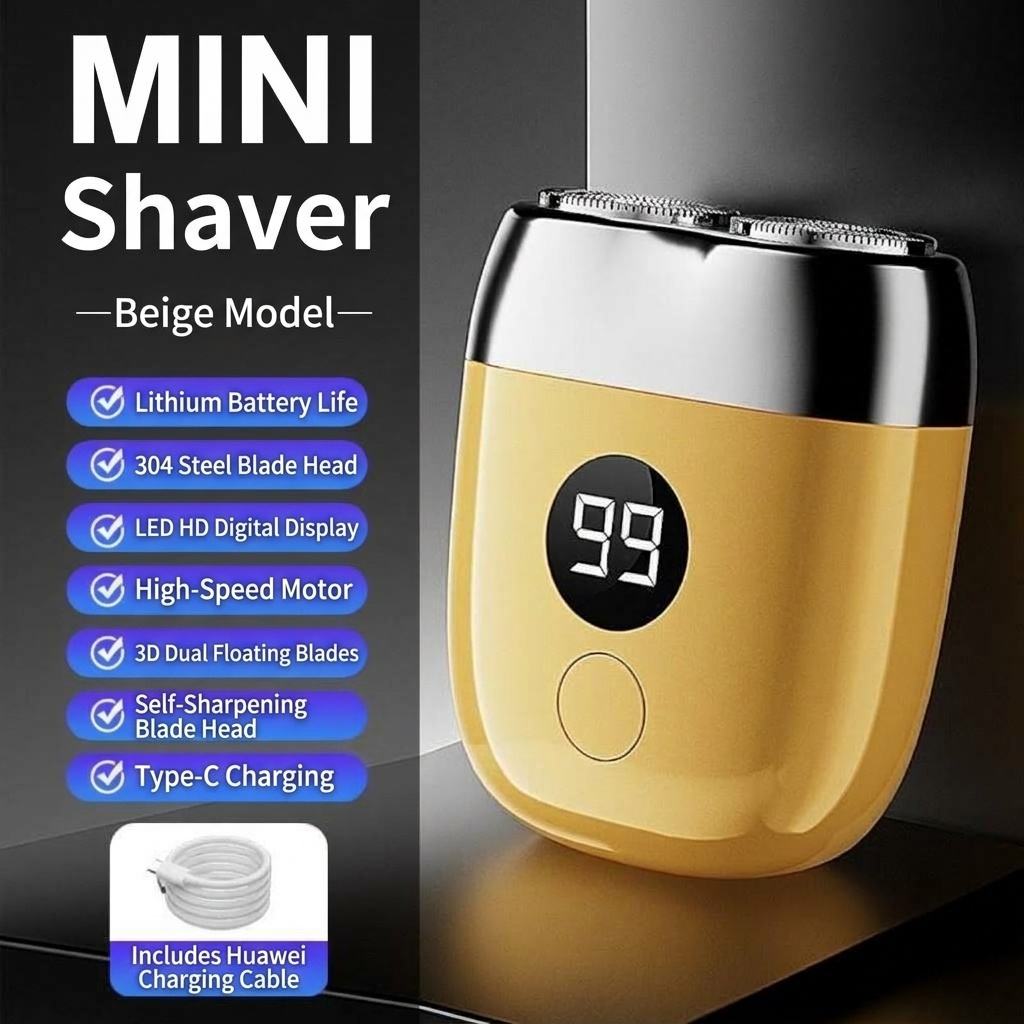 Mini Electric Shaver with LED Display & Dual Rotary Blades