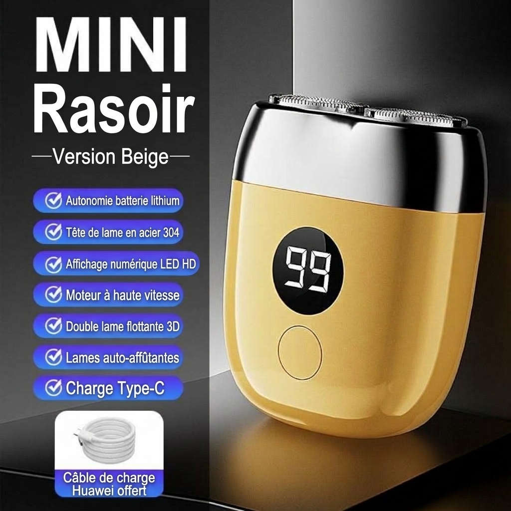 Mini rasoir électrique avec écran LED et double lame rotative