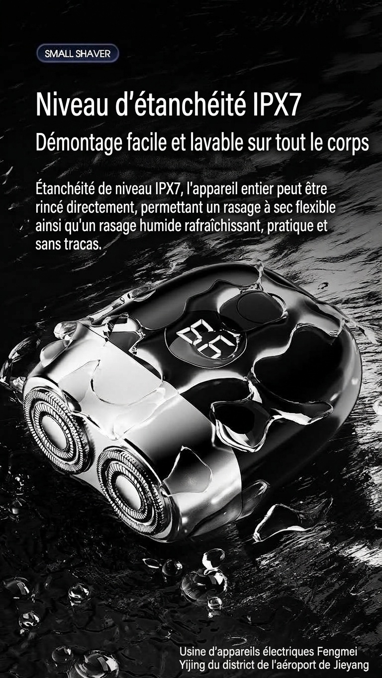 Mini rasoir électrique avec écran LED et double lame rotative