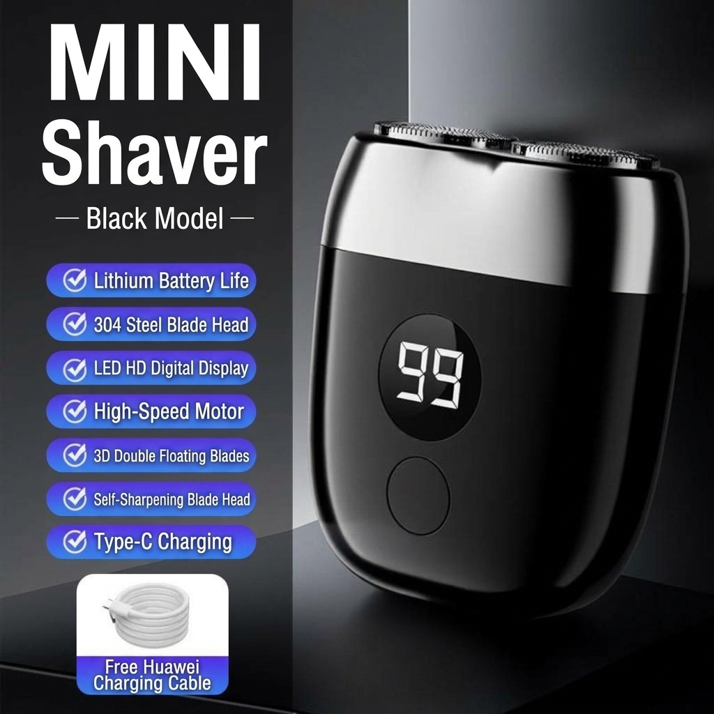 Mini Electric Shaver with LED Display & Dual Rotary Blades