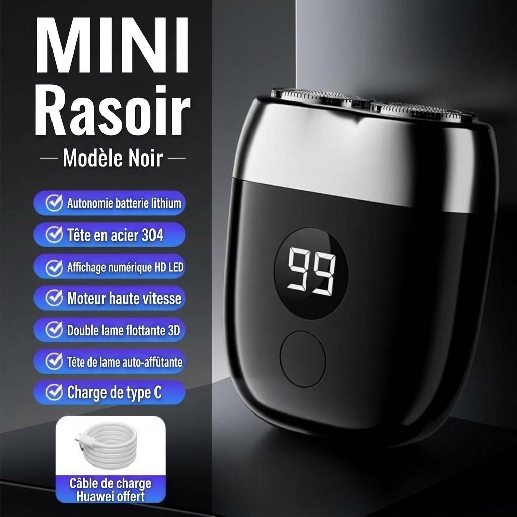 Mini rasoir électrique avec écran LED et double lame rotative