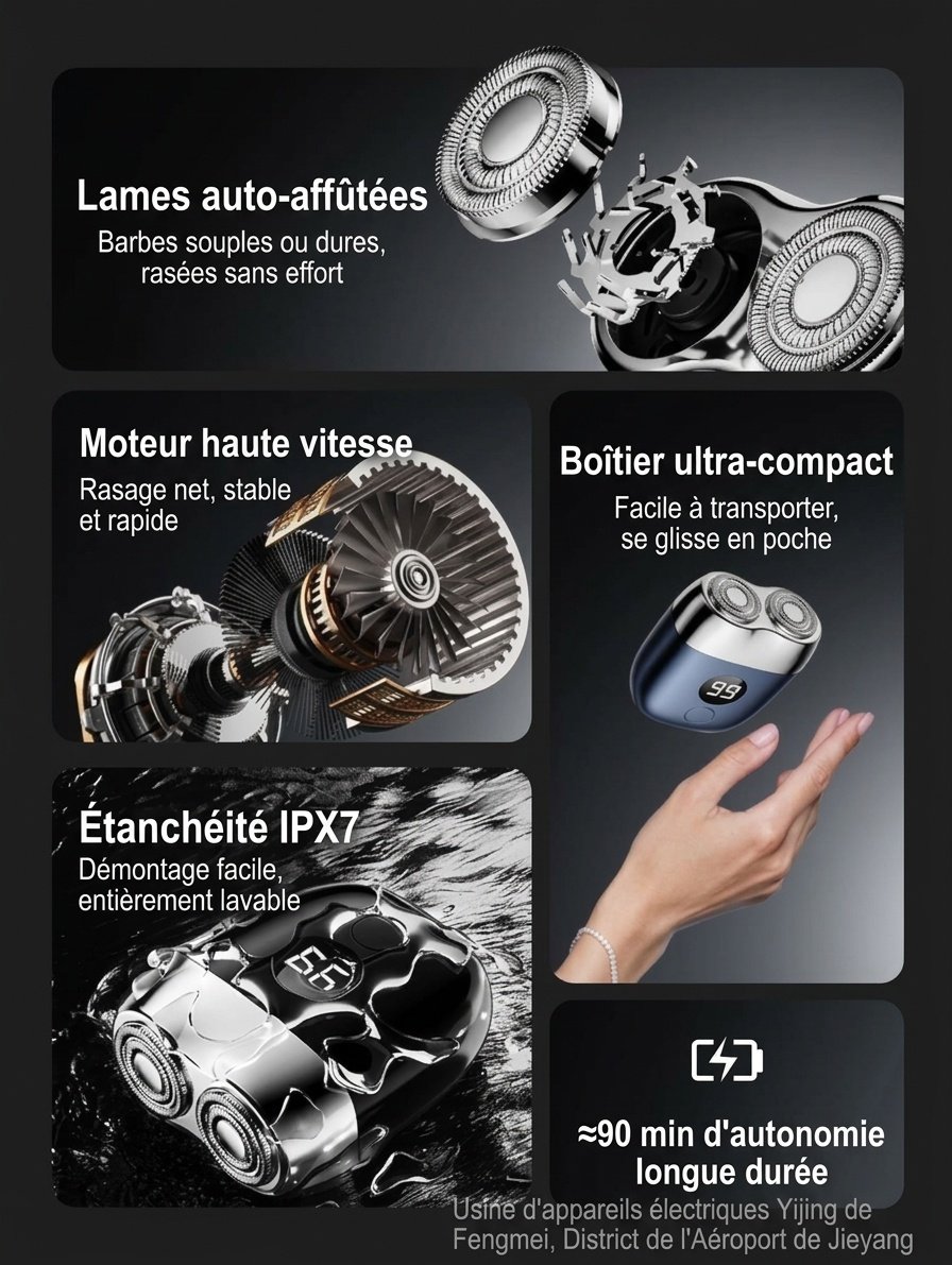Mini rasoir électrique avec écran LED et double lame rotative