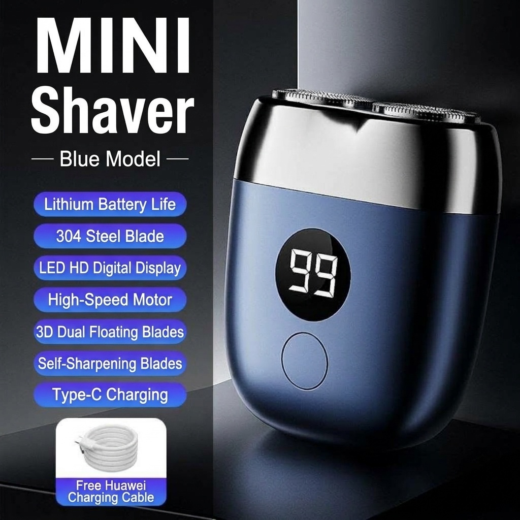Mini Electric Shaver with LED Display & Dual Rotary Blades