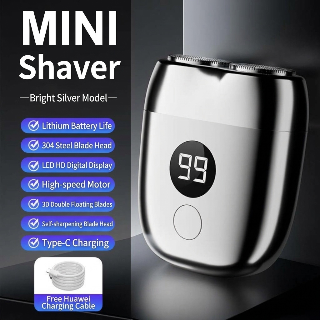 Mini Electric Shaver with LED Display & Dual Rotary Blades