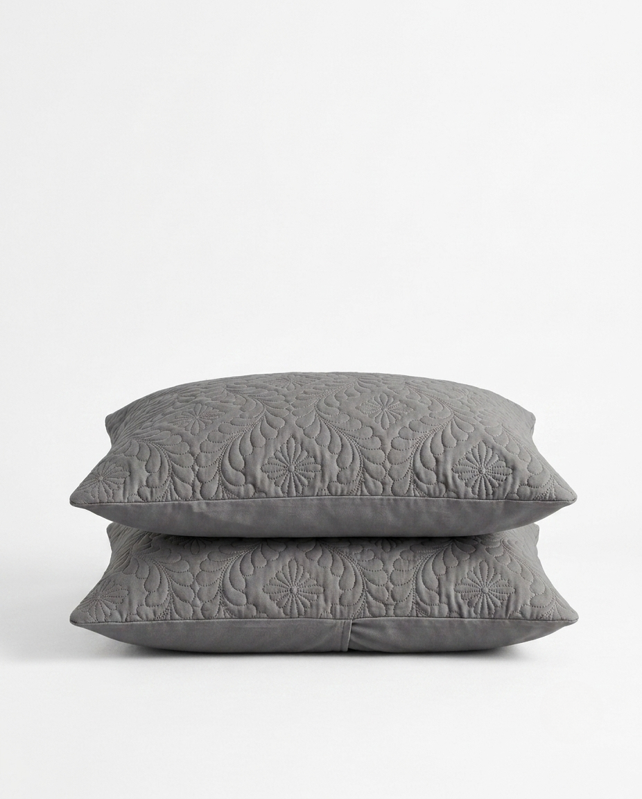 Quilted Washed Cotton Pillowcase 2 pcs - Water Repellent, Ultrasonic Embossed Breathable Skin-Friendly