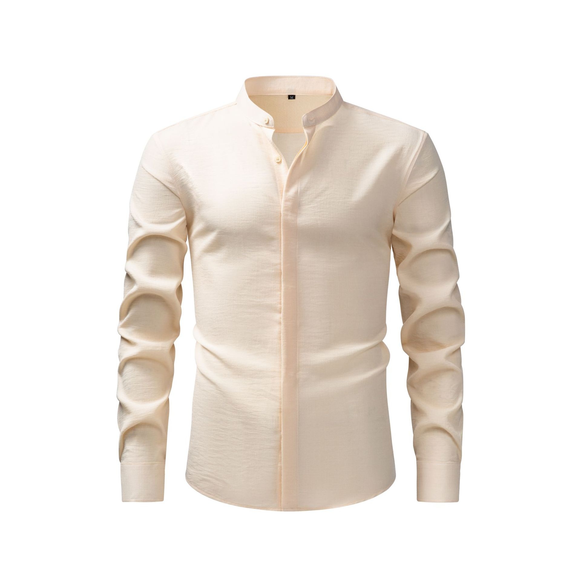 Camisa de hombre con cuello alto y tacto de lino - Manga larga informal