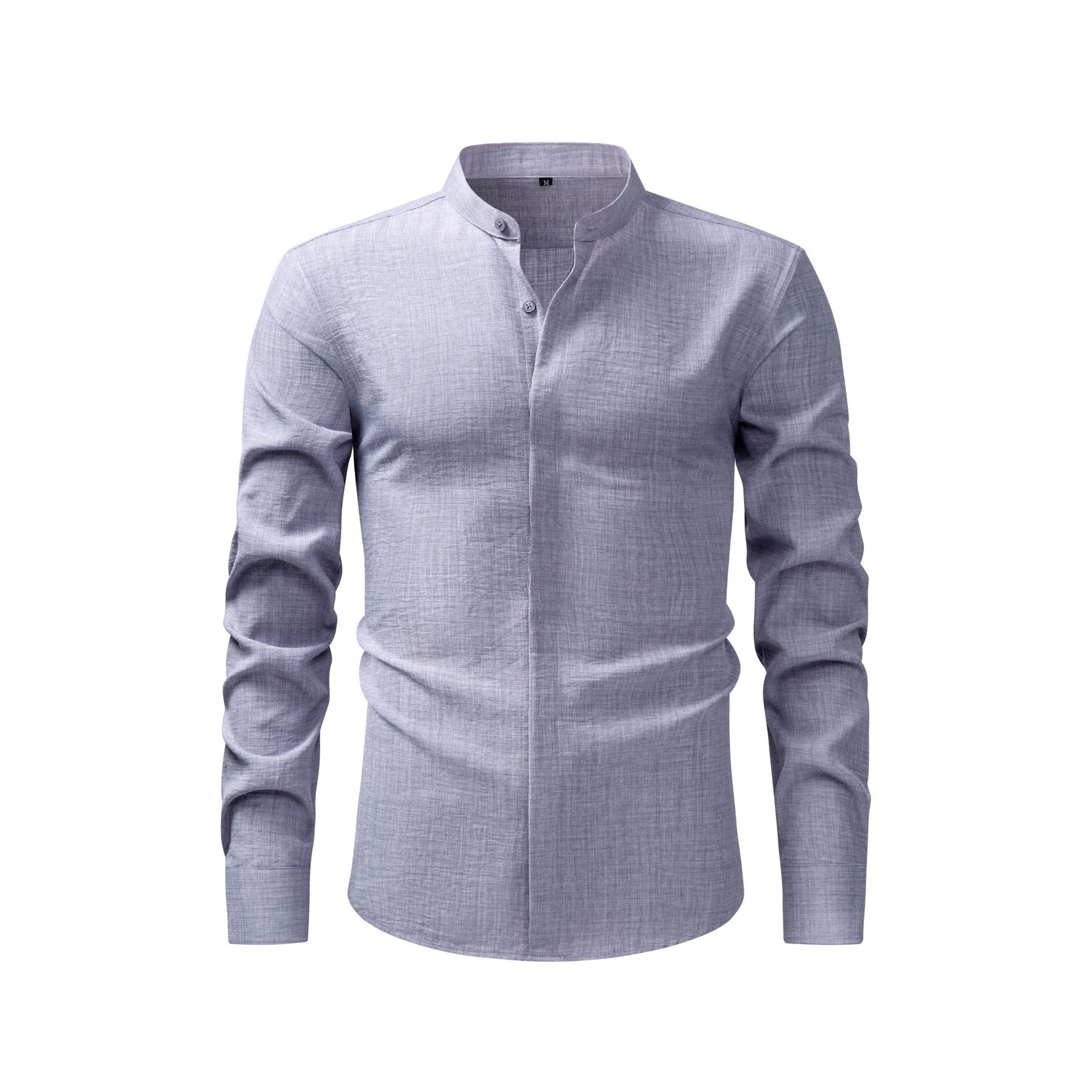 Camisa de hombre con cuello alto y tacto de lino - Manga larga informal