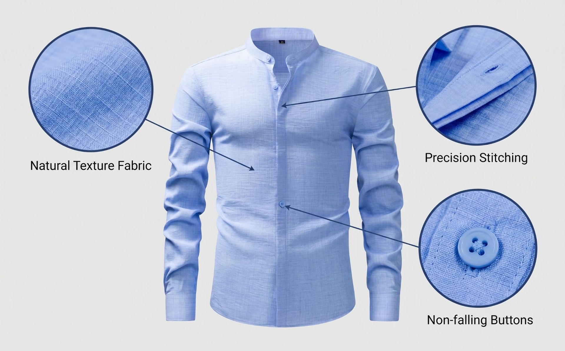 Camisa de hombre con cuello alto y tacto de lino - Manga larga informal