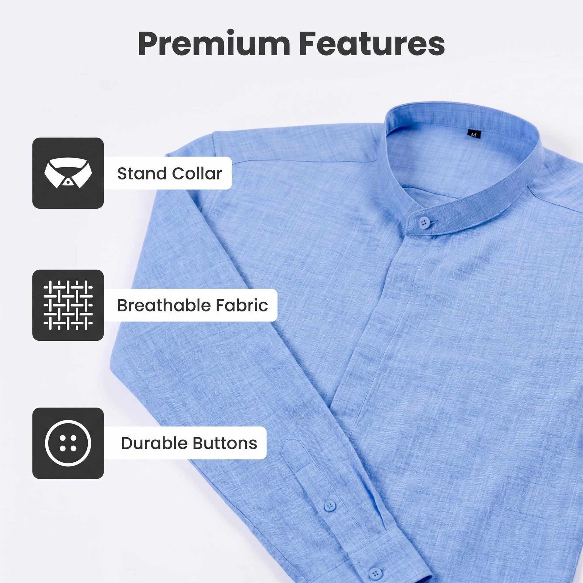 Camisa de hombre con cuello alto y tacto de lino - Manga larga informal