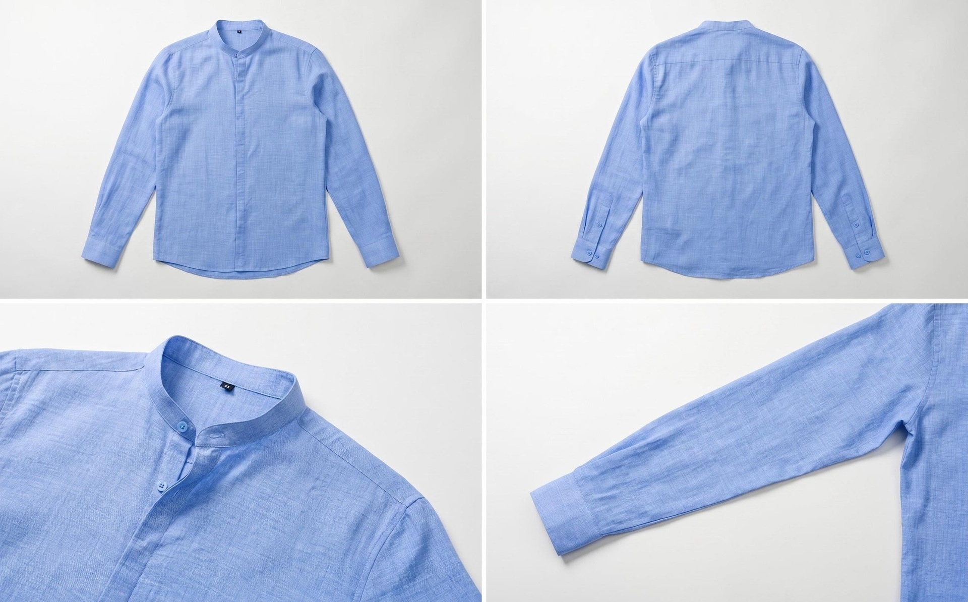 Camisa de hombre con cuello alto y tacto de lino - Manga larga informal