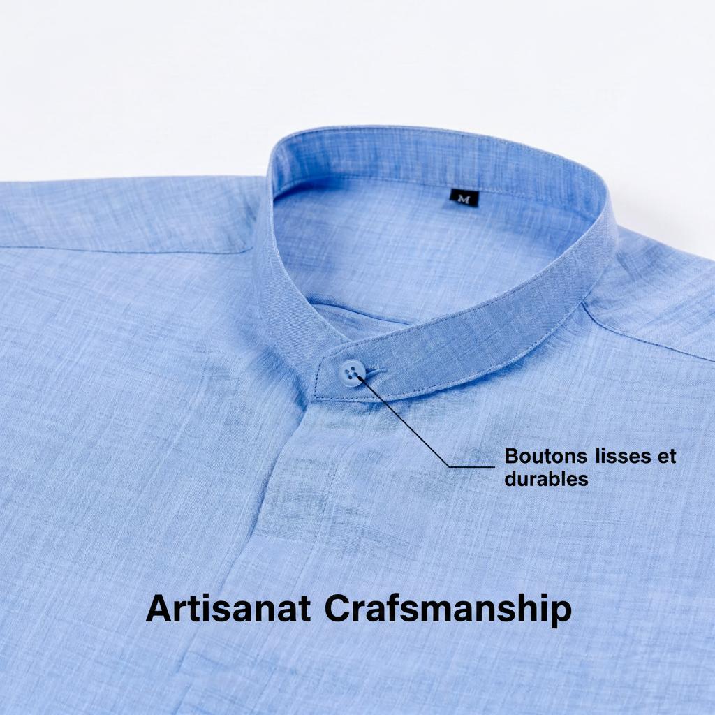 Chemise homme à col montant effet lin - Manches longues décontractées