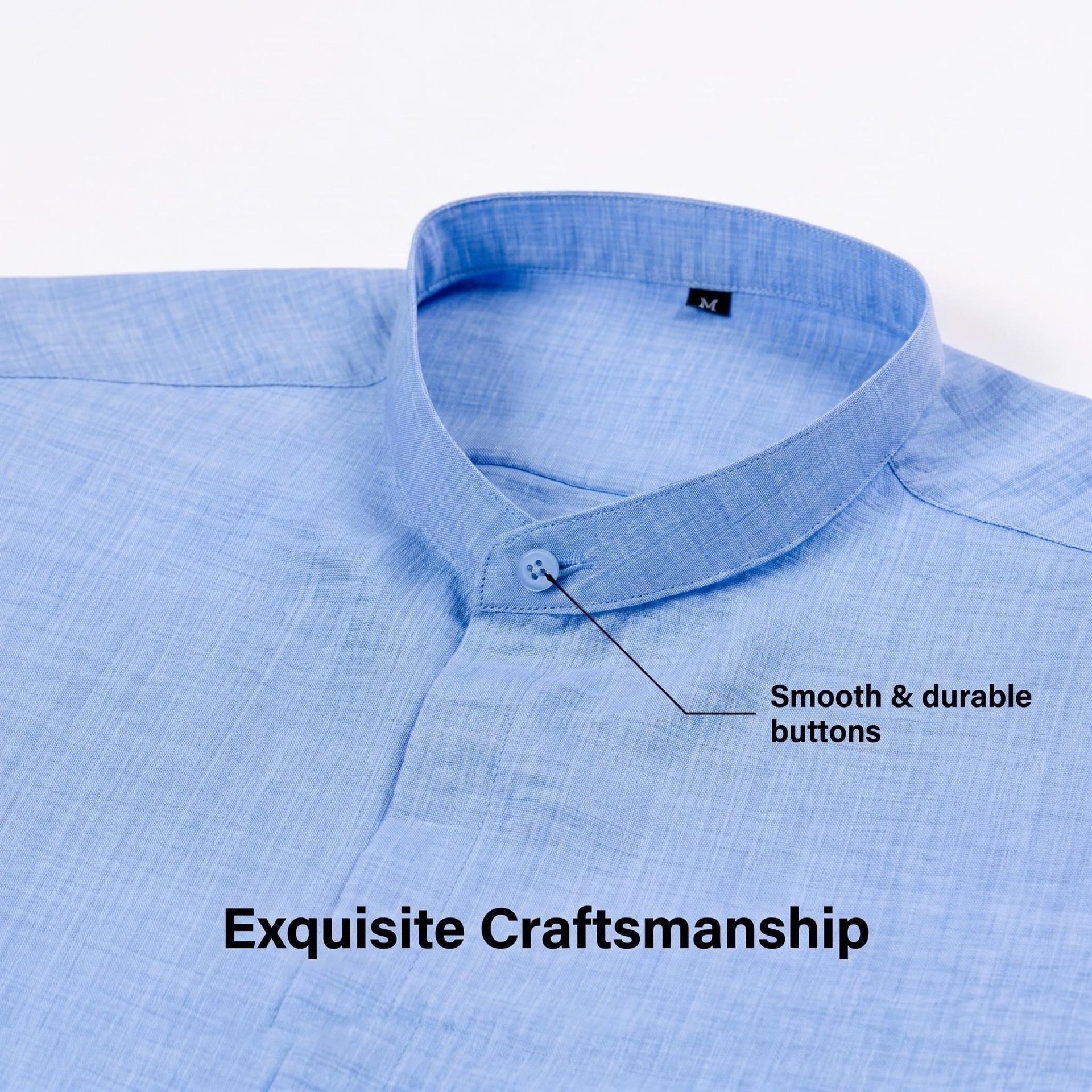 Camisa de hombre con cuello alto y tacto de lino - Manga larga informal