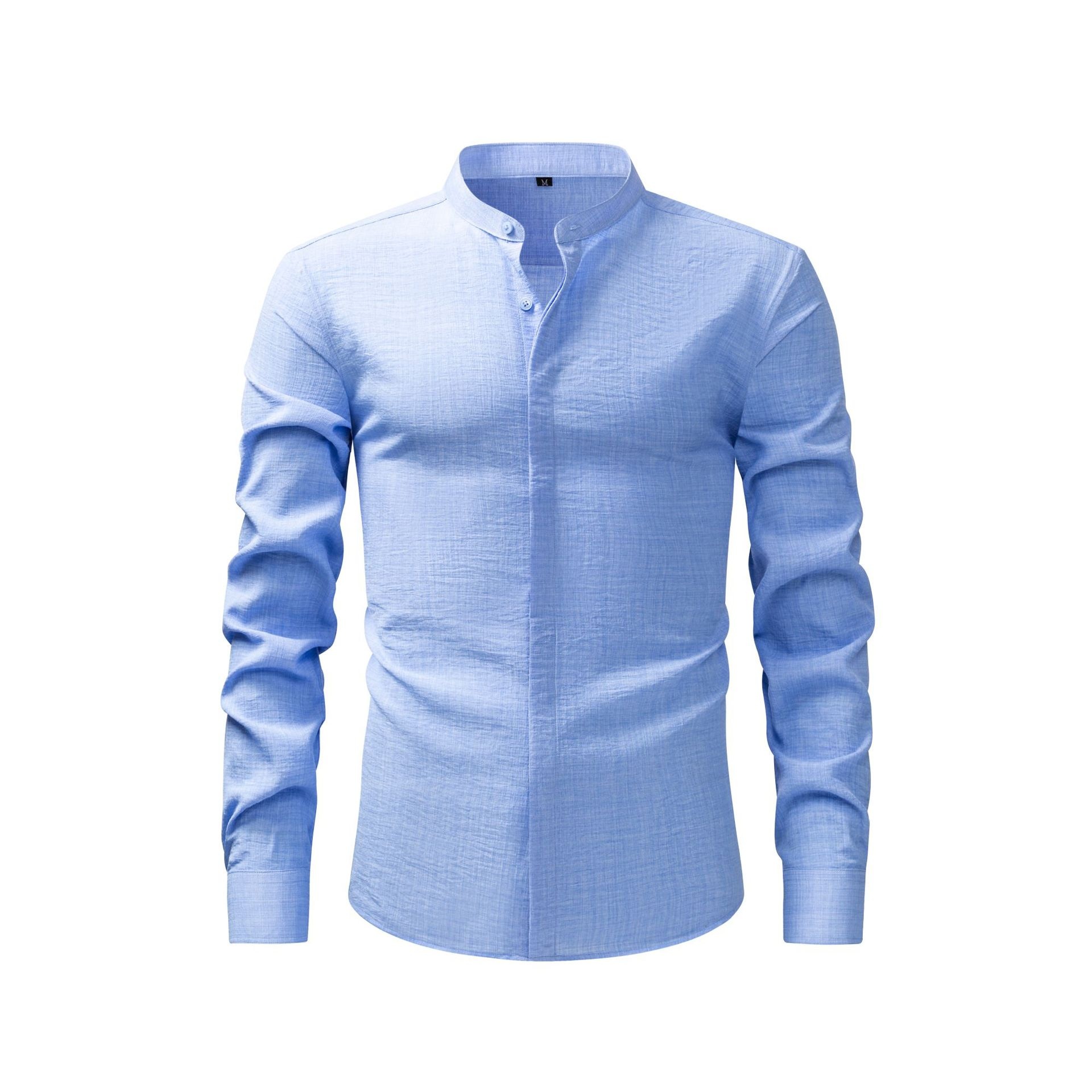 Camisa de hombre con cuello alto y tacto de lino - Manga larga informal