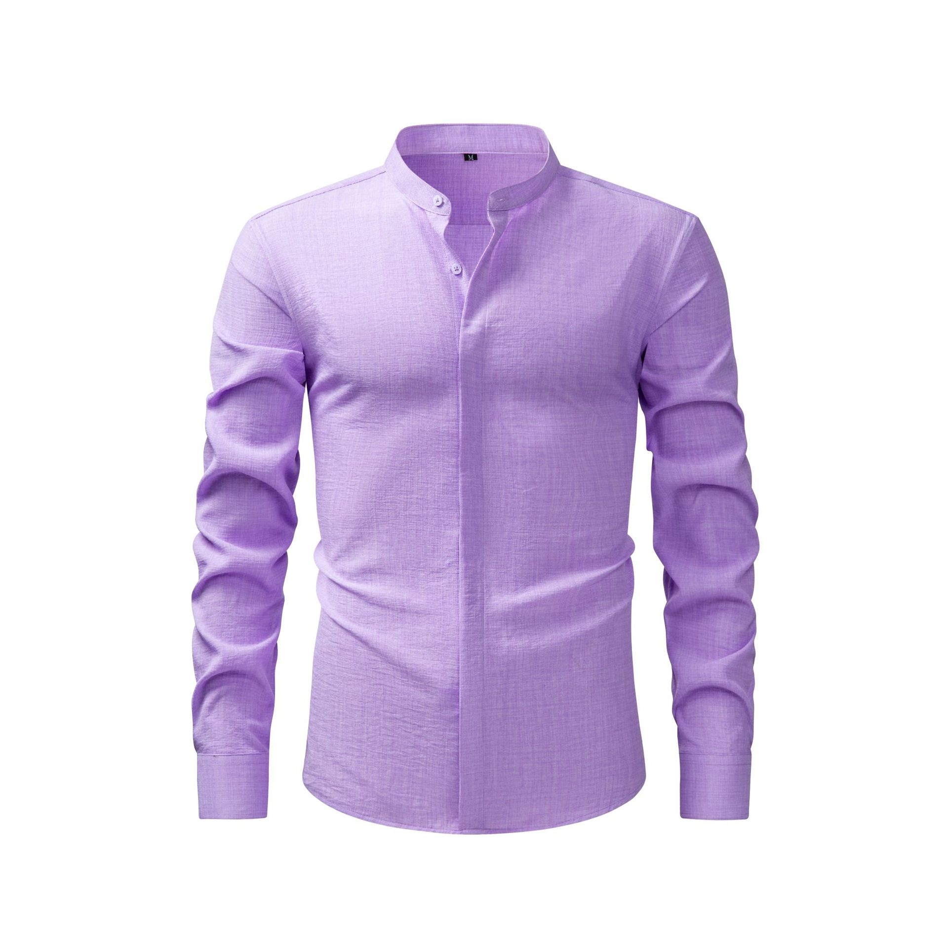 Camisa de hombre con cuello alto y tacto de lino - Manga larga informal