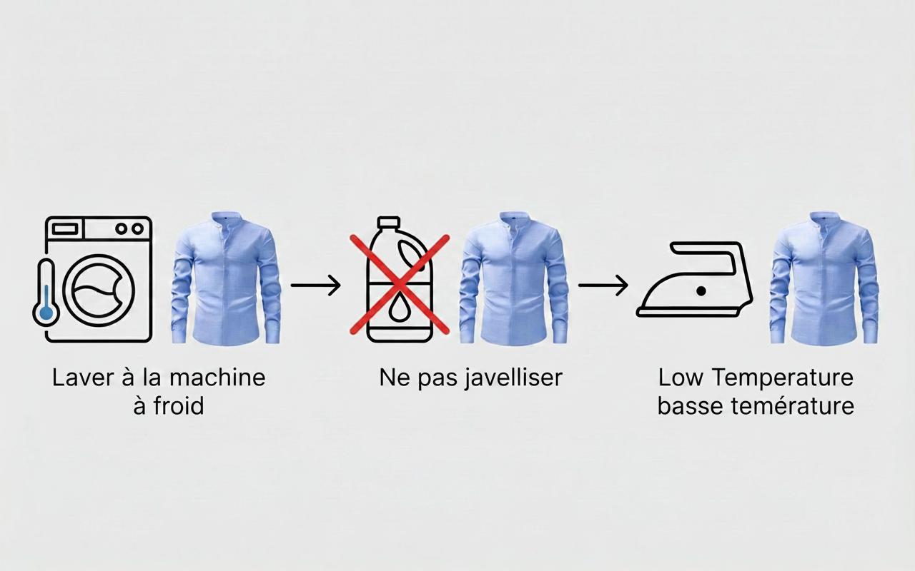 Chemise homme à col montant effet lin - Manches longues décontractées