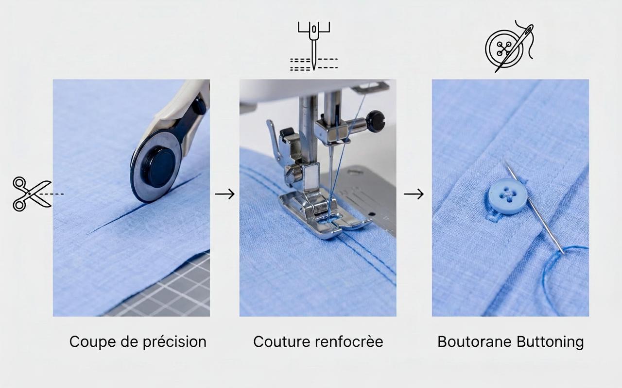 Chemise homme à col montant effet lin - Manches longues décontractées