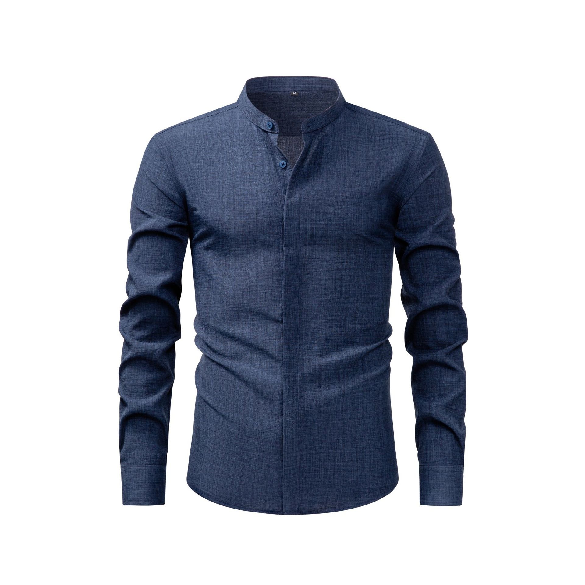 Camisa de hombre con cuello alto y tacto de lino - Manga larga informal