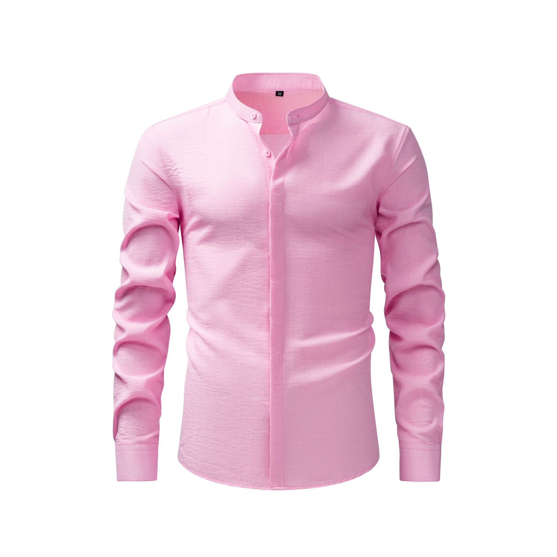 Camisa de hombre con cuello alto y tacto de lino - Manga larga informal