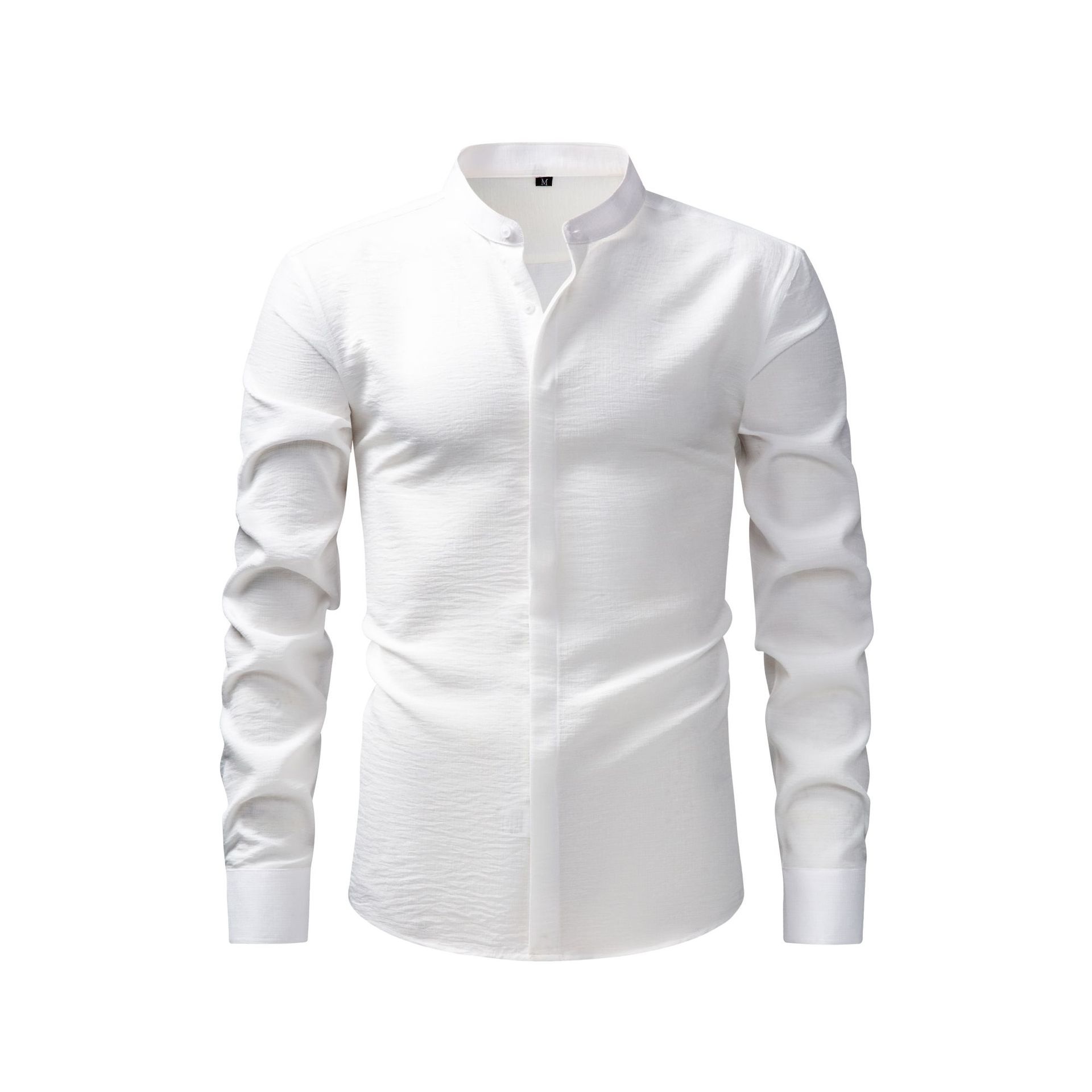 Camisa de hombre con cuello alto y tacto de lino - Manga larga informal