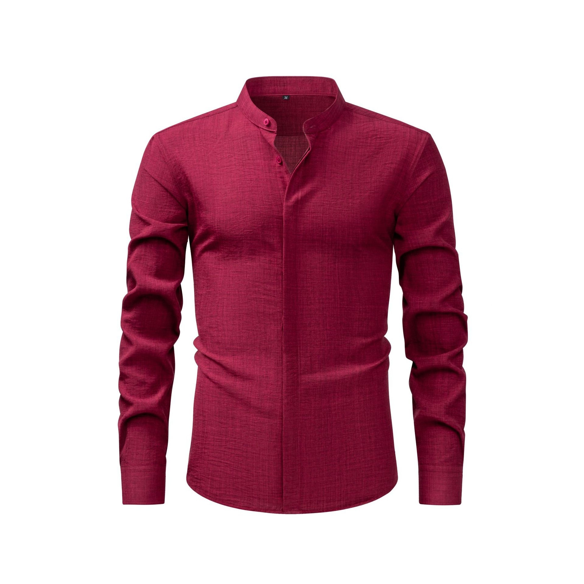 Camisa de hombre con cuello alto y tacto de lino - Manga larga informal