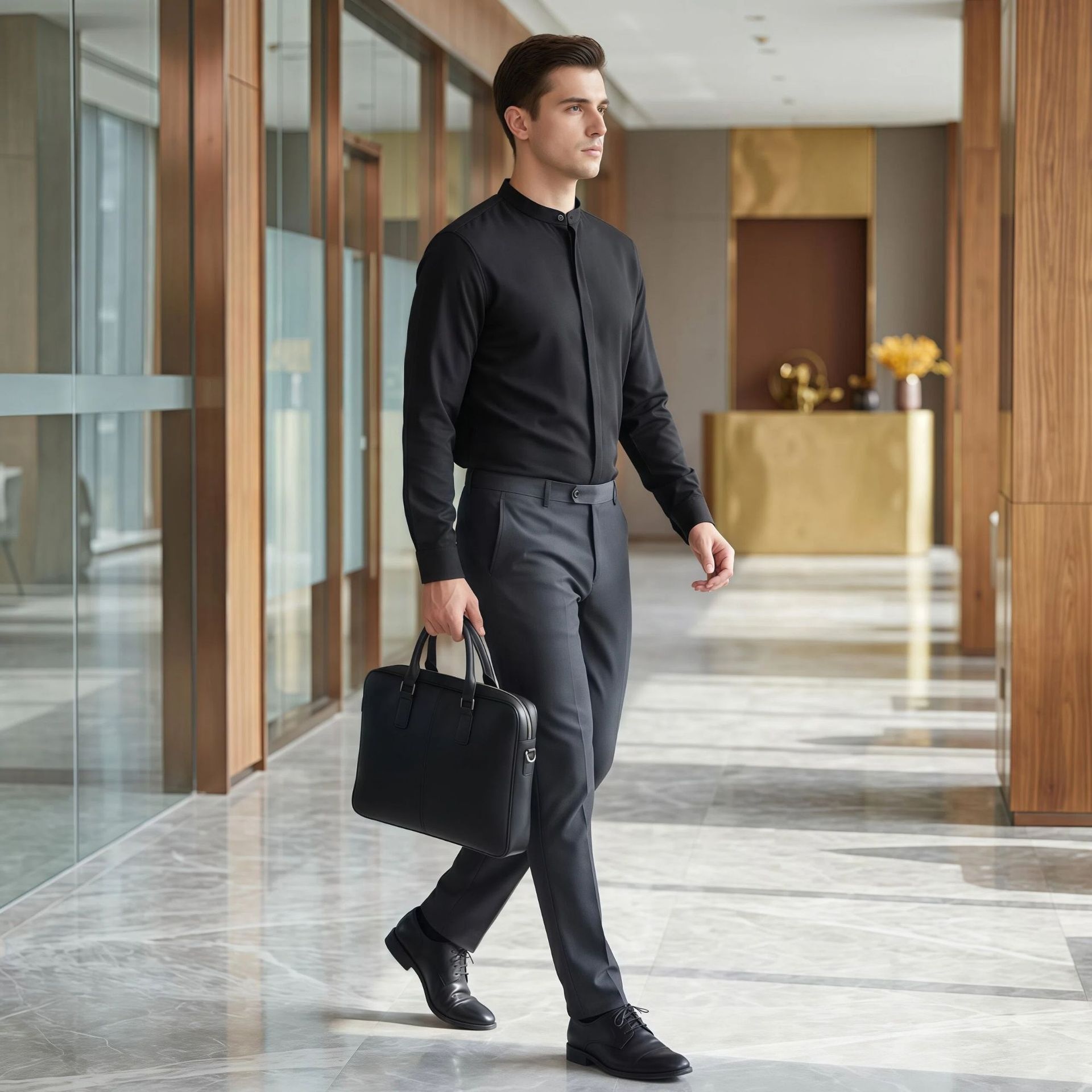 Camisa de hombre de corte ajustado con cuello mao - Estilo casual de negocios