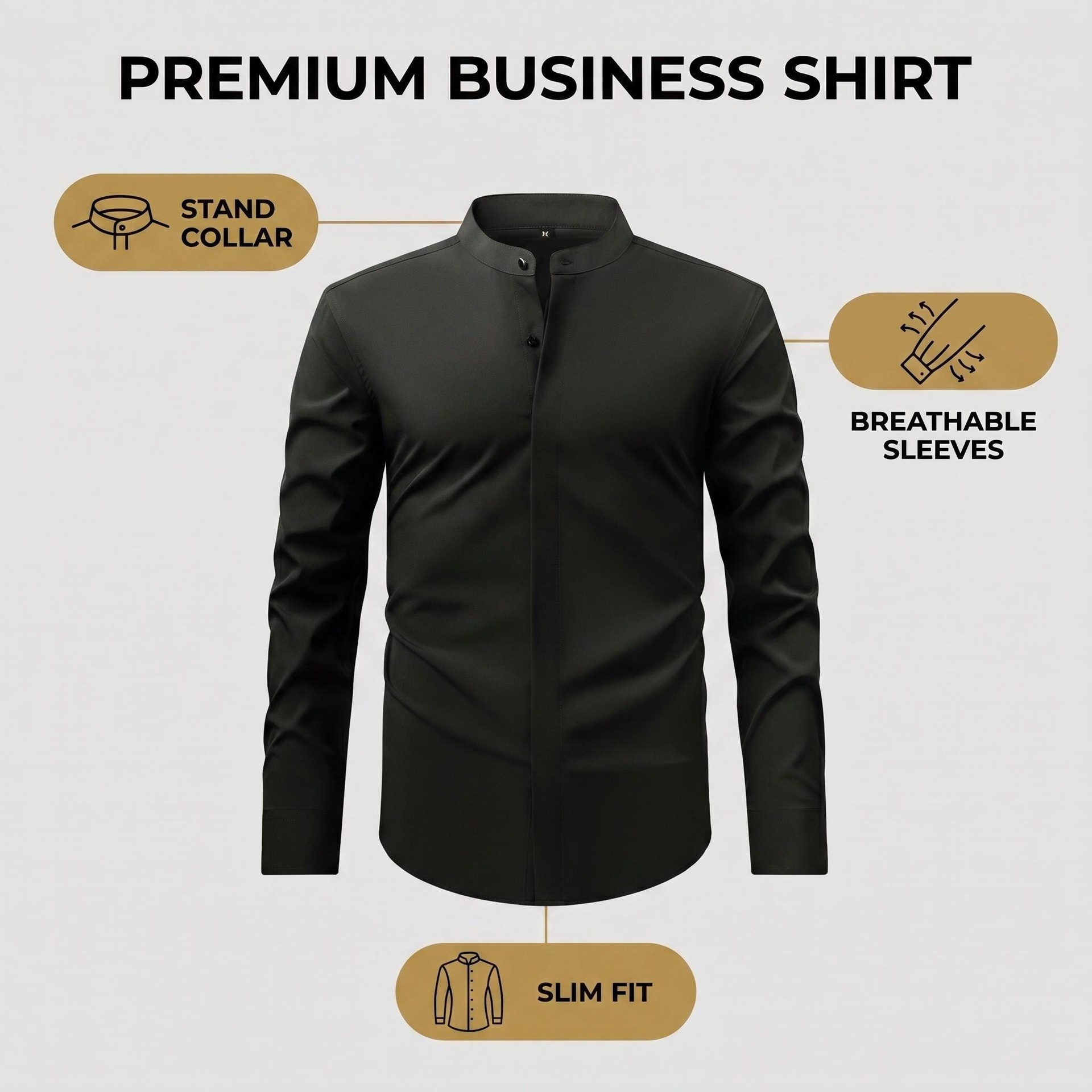 Camisa de hombre de corte ajustado con cuello mao - Estilo casual de negocios