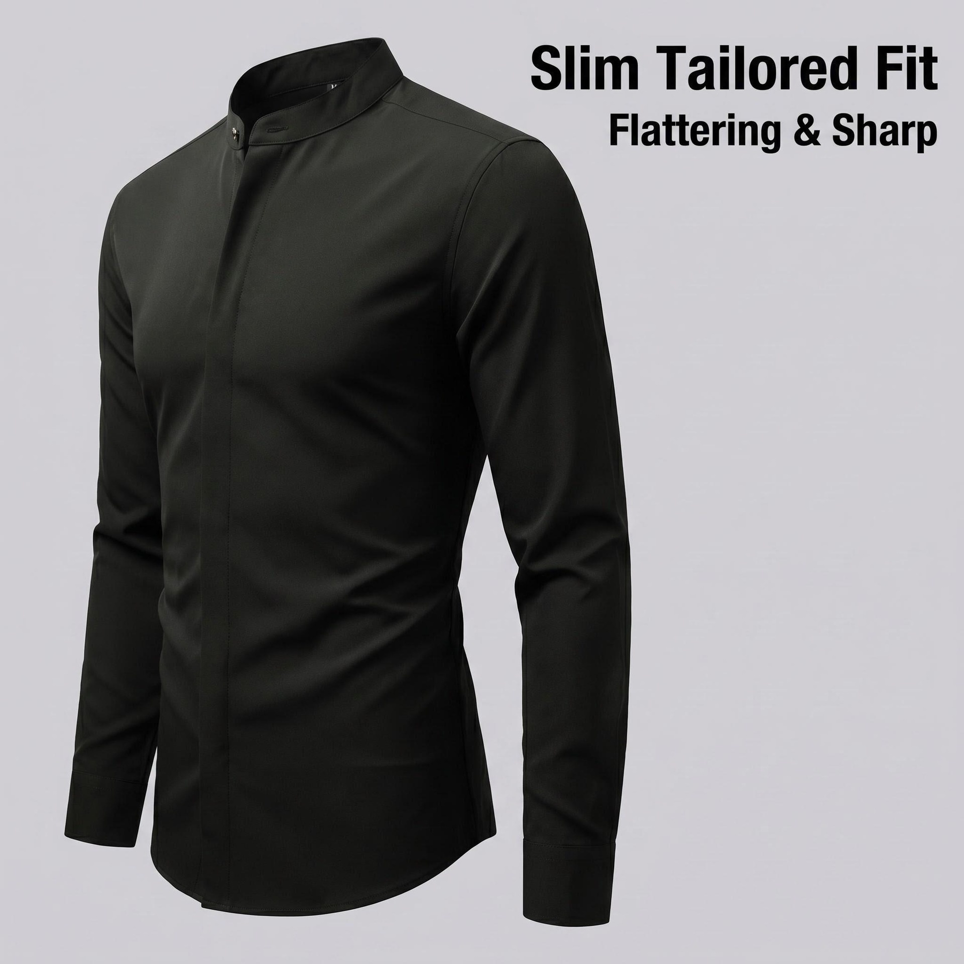 Camisa de hombre de corte ajustado con cuello mao - Estilo casual de negocios