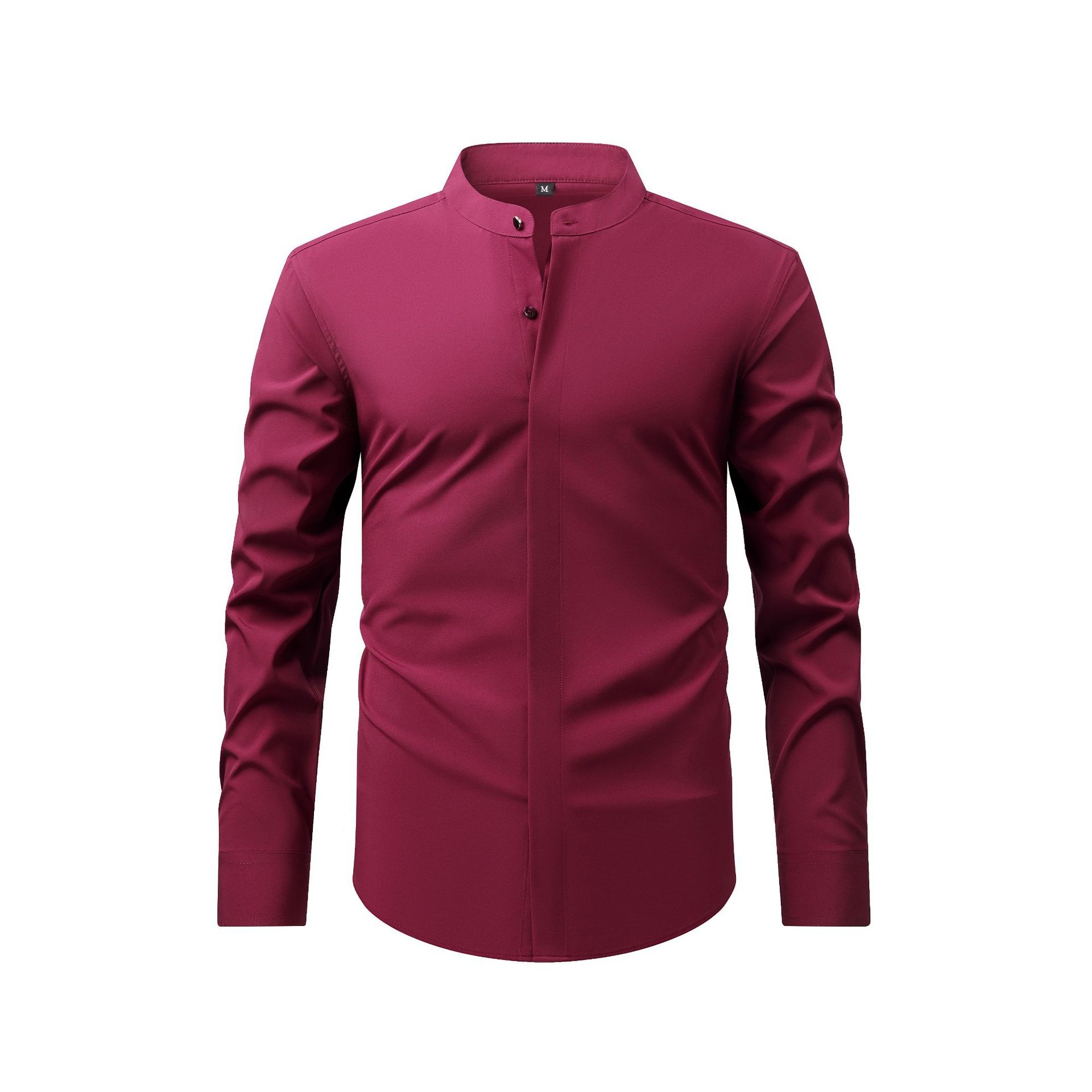 Camisa de hombre de corte ajustado con cuello mao - Estilo casual de negocios
