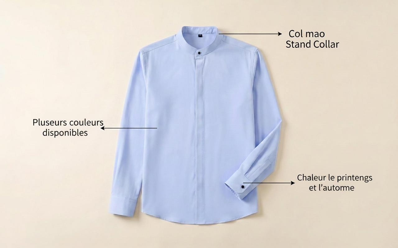 Chemise homme coupe slim, col montant - Style business casual
