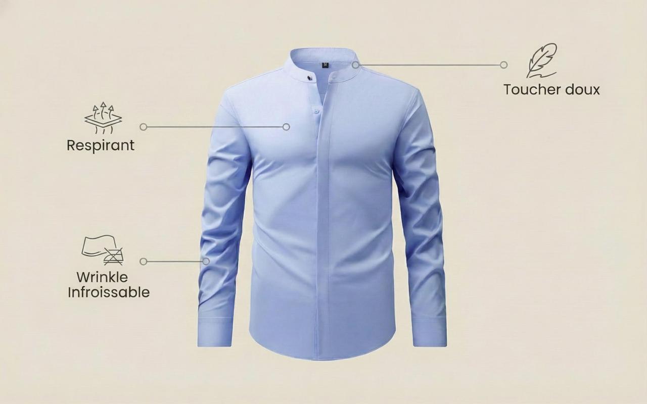 Chemise homme coupe slim, col montant - Style business casual